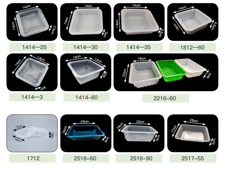 Fresh food trays in multiple sizes and specifications